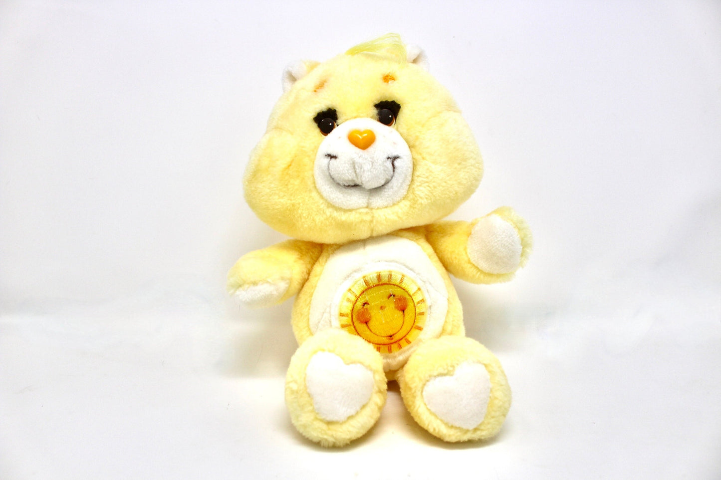 Funshine Care Bear Plush, Vintage Soft Yellow Bear Stuffed Animal, Pastel Gender Neutral Baby Shower Gift, Retro Nature Theme Nursery Toy