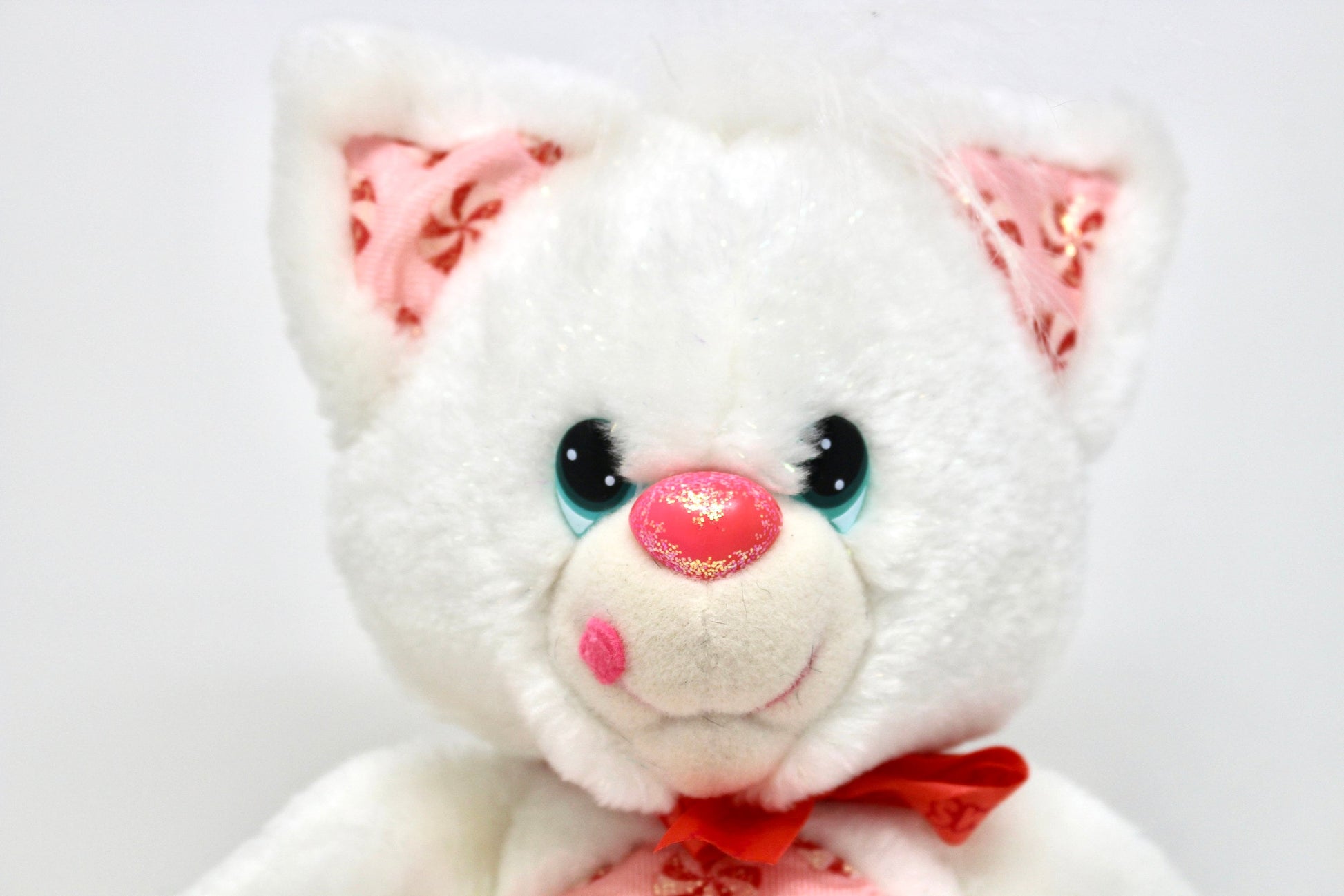 Yum Yums Peppermint Kitty Cat Plush, Vintage Kenner Christmas White Pink Red Yum Yums Stuffed Animal, Retro Sweets Themed Collectible Toy