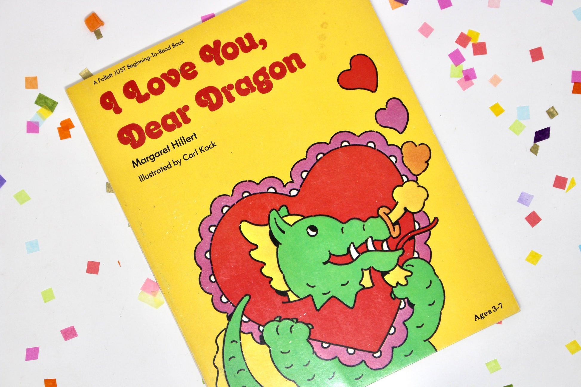 Valentines Day Kids Softcover Book, I Love You Dear Dragon, Vintage Valentines Reading for Kids, Retro V Day Dragon Teacher Classroom Book