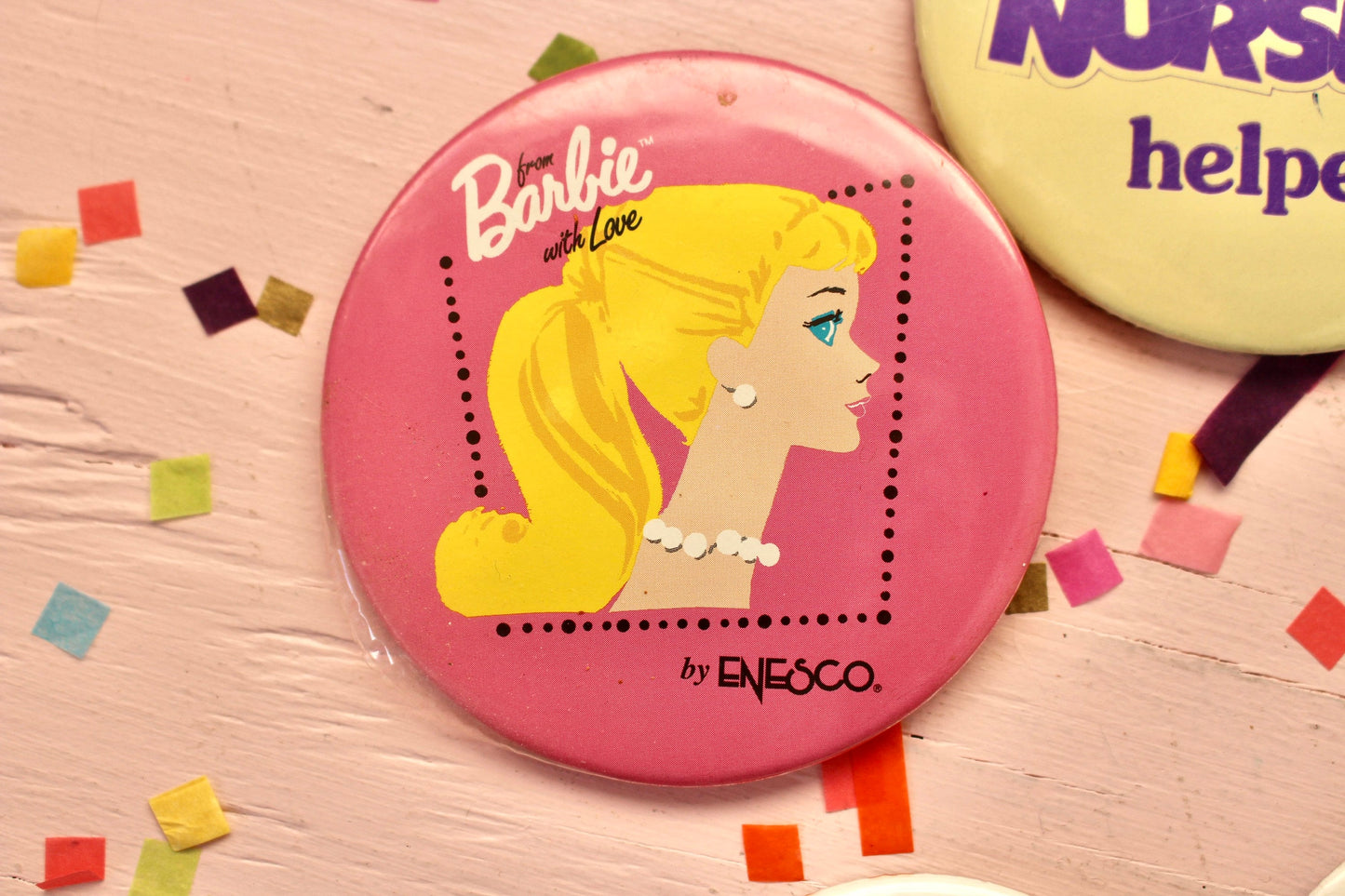 Vintage Mattel Toys Pinback Button, 1980s Barbie Baby Walk N Roll Magic Nursery Pins, Retro Toy Fair Collectible Promo Merchandise