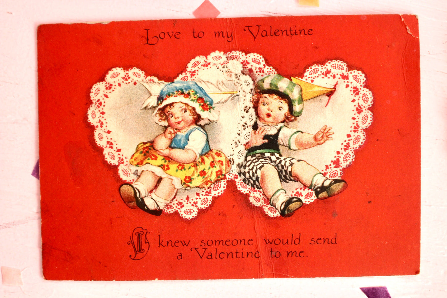 Antique Victorian Valentines Day Card Set of 3, Vintage 1900s Die Cut Cherub Flowers Valentines Decor, Retro Valentine Craft Supplies