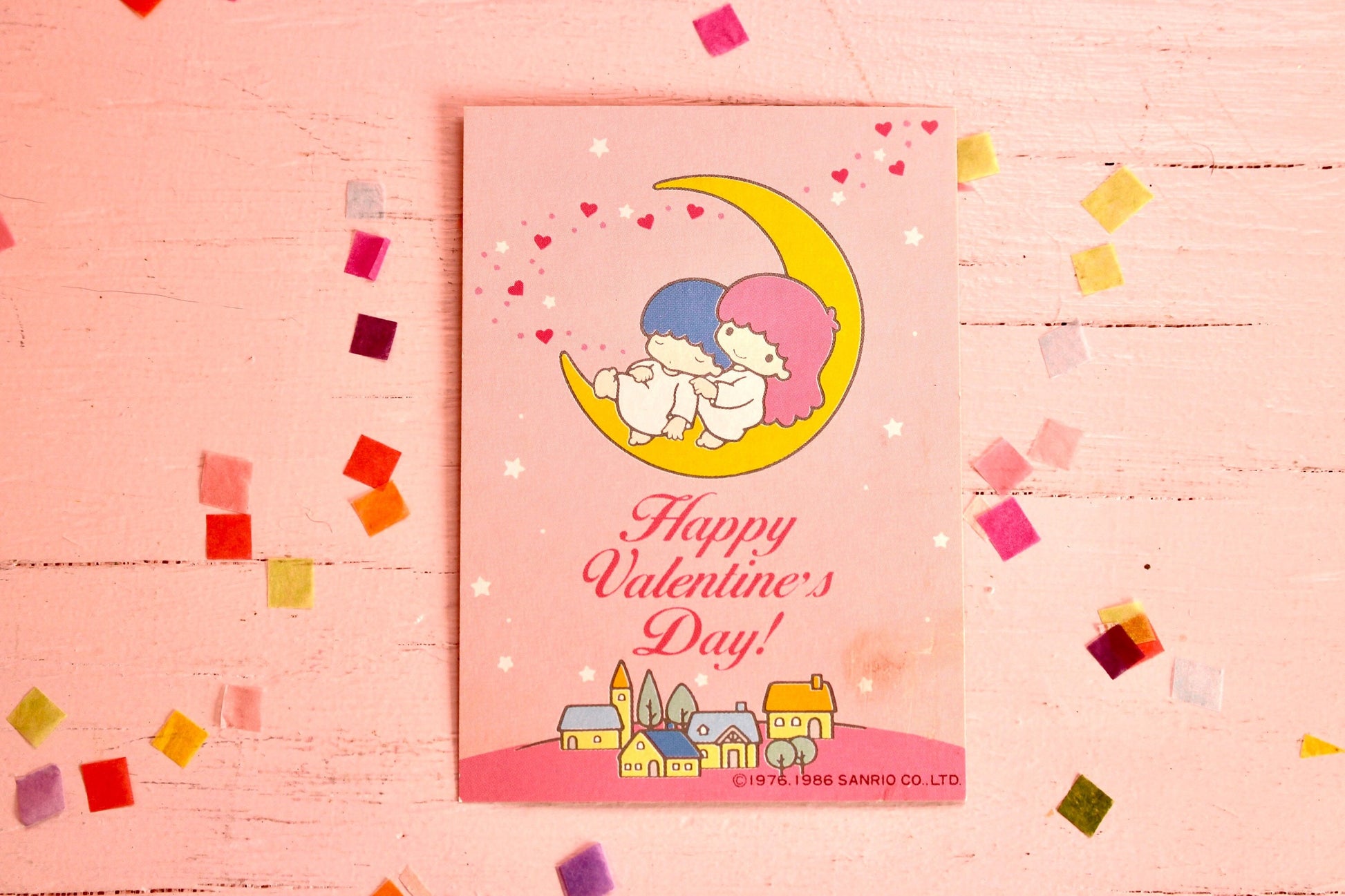 Little Twin Stars Valentine Card, RARE Sanrio Collectible Paper Stationery, Vintage 1980s Toys, Kawaii Pink Valentines Day Paper Decor