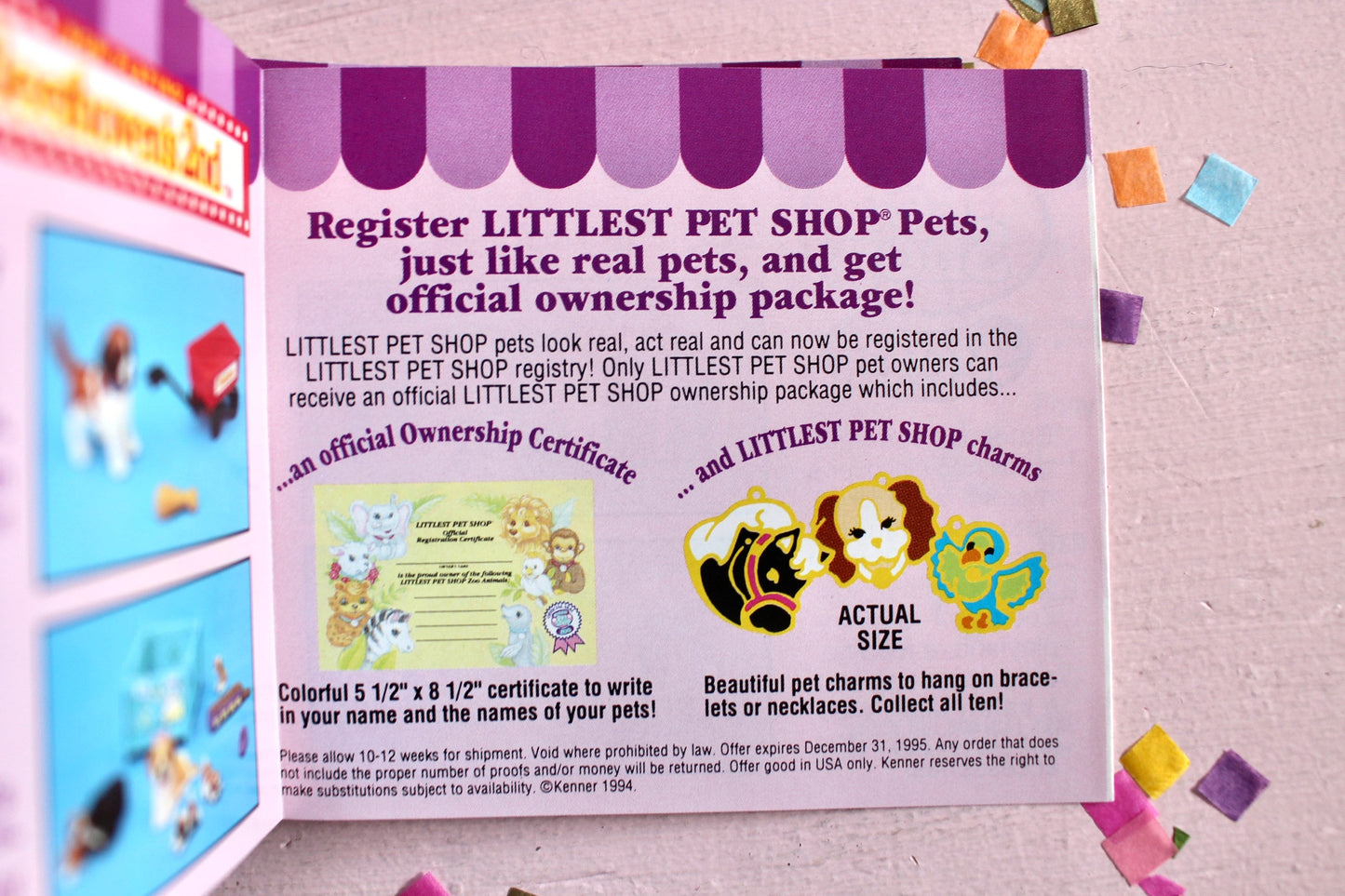 Vintage Littlest Pet Shop Promotional Merchandise Booklet, 1994 Cozy Home Pets, Zoo Pets, LPS Jewelry Charm Bracelet Mail In Offer