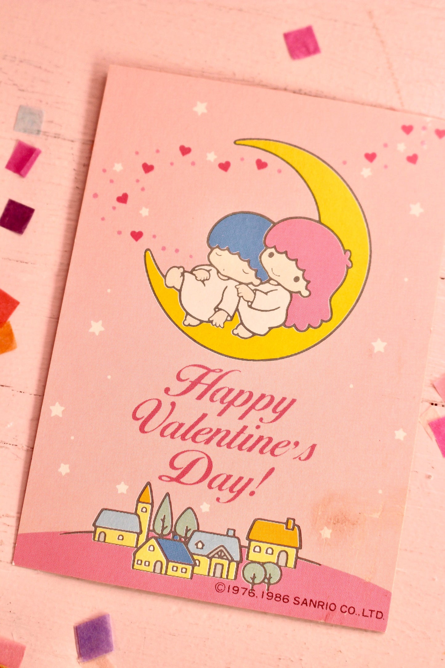 Little Twin Stars Valentine Card, RARE Sanrio Collectible Paper Stationery, Vintage 1980s Toys, Kawaii Pink Valentines Day Paper Decor