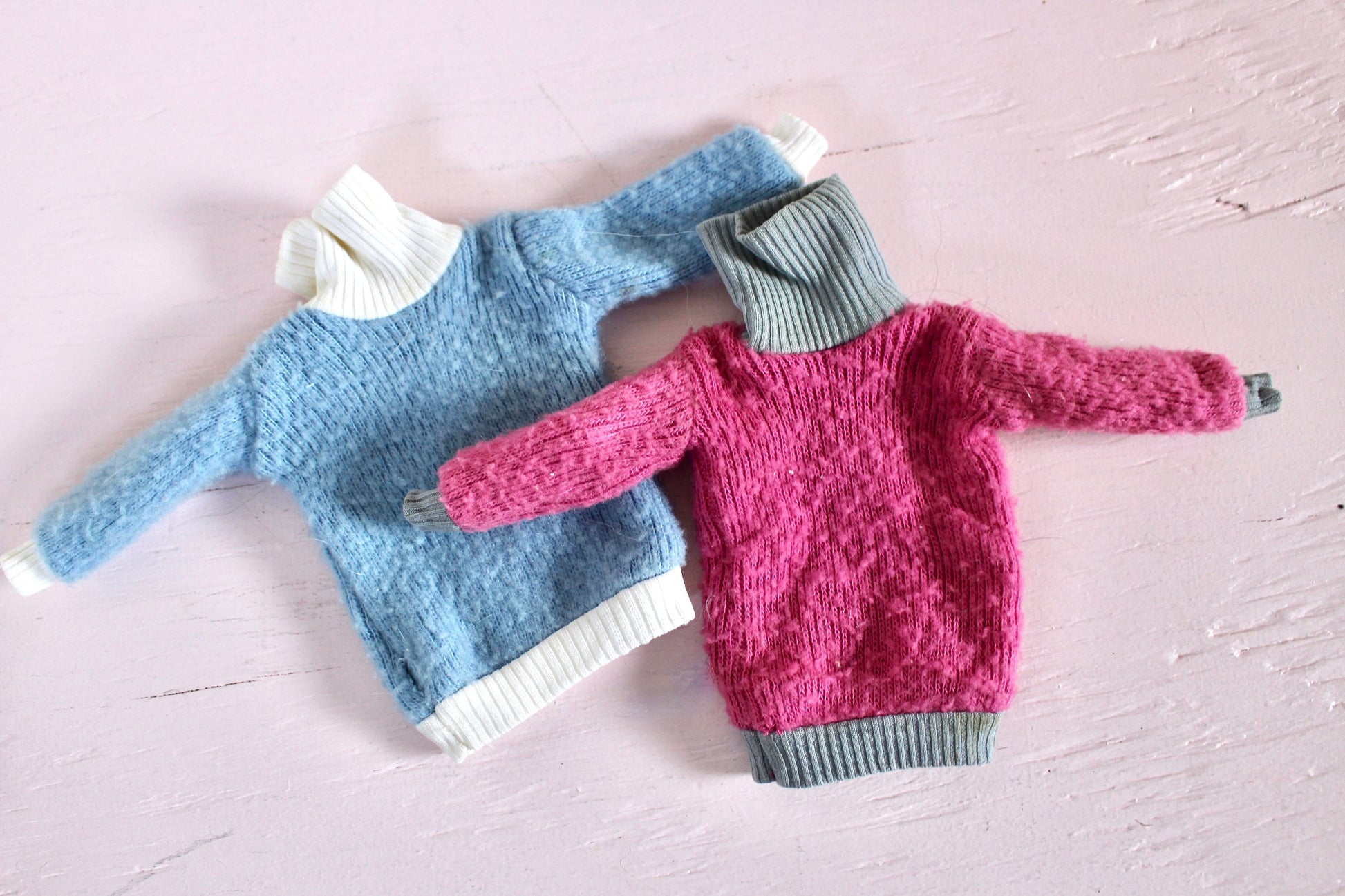 Vintage Barbie Sweaters, Set of 2, Ribbed Turtleneck Long Sleeve Barbie Shirts, Blue Pink Barbie Outfit, Vintage 90s Clone Barbie Clothes