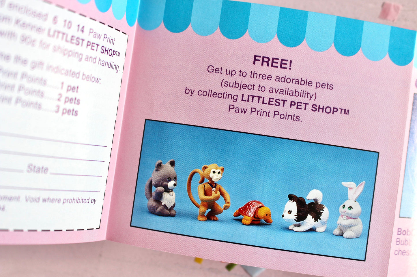 Vintage Littlest Pet Shop Promotional Merchandise Booklet, 1992 Cozy Home Pets, Ready To Go Pets, LPS Paw Print Points Mail In Offer Toys