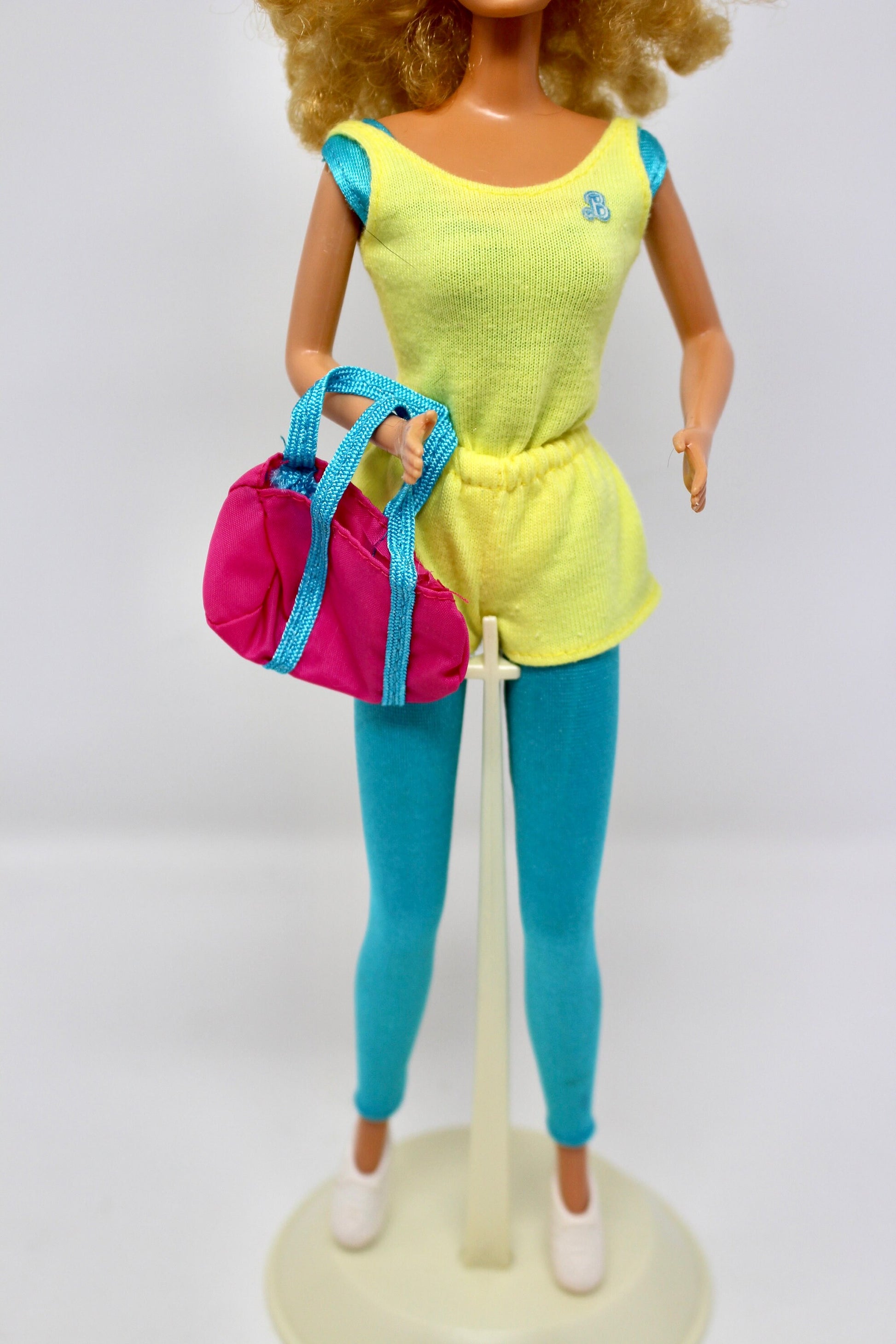 Magic Curl Barbie Doll in Great Shapes and 2183 Fashions, Vintage Superstar Era Yellow Curly Hair Barbie Doll, Workout Barbie Gear Outfit