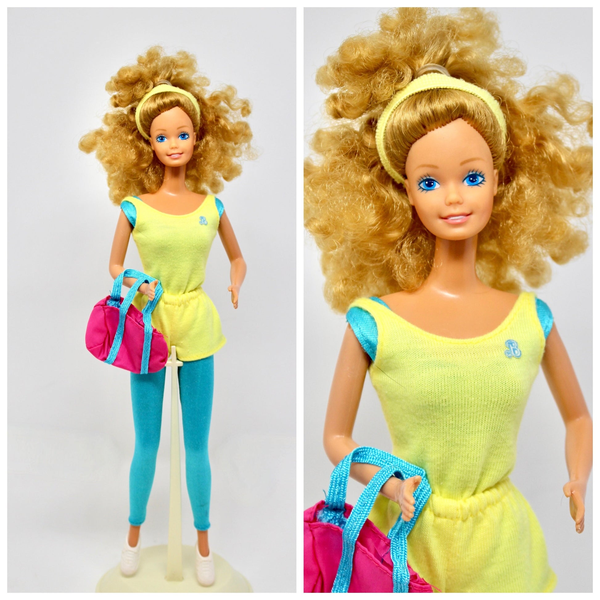 Magic Curl Barbie Doll in Great Shapes and 2183 Fashions, Vintage Superstar Era Yellow Curly Hair Barbie Doll, Workout Barbie Gear Outfit