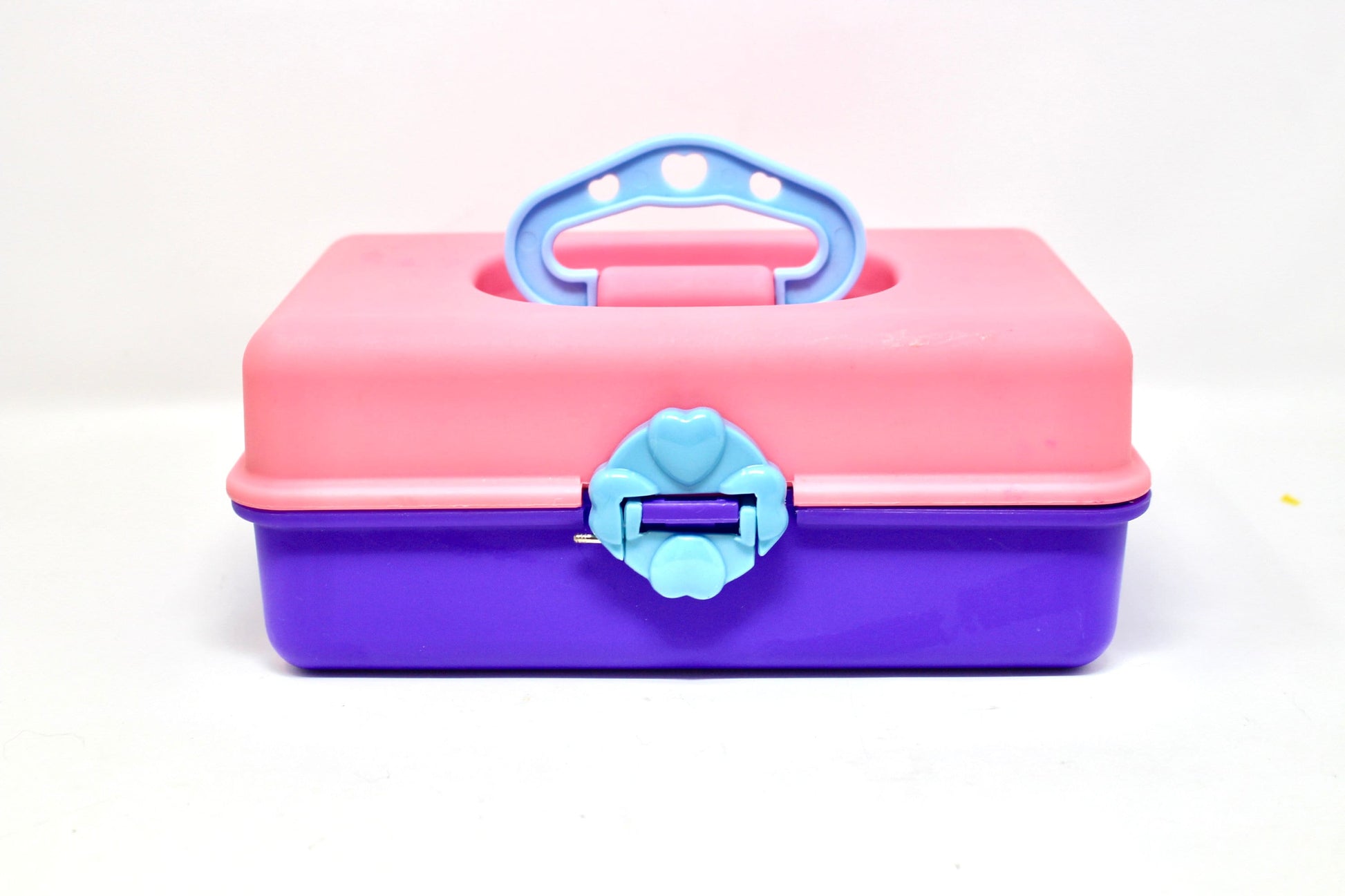 Vintage Kids Heart Caboodle, Pink Purple Blue Kids Toy Box, Vintage 90s Pink Decorative Storage Container, Retro Kids Toy Rooom Organizer