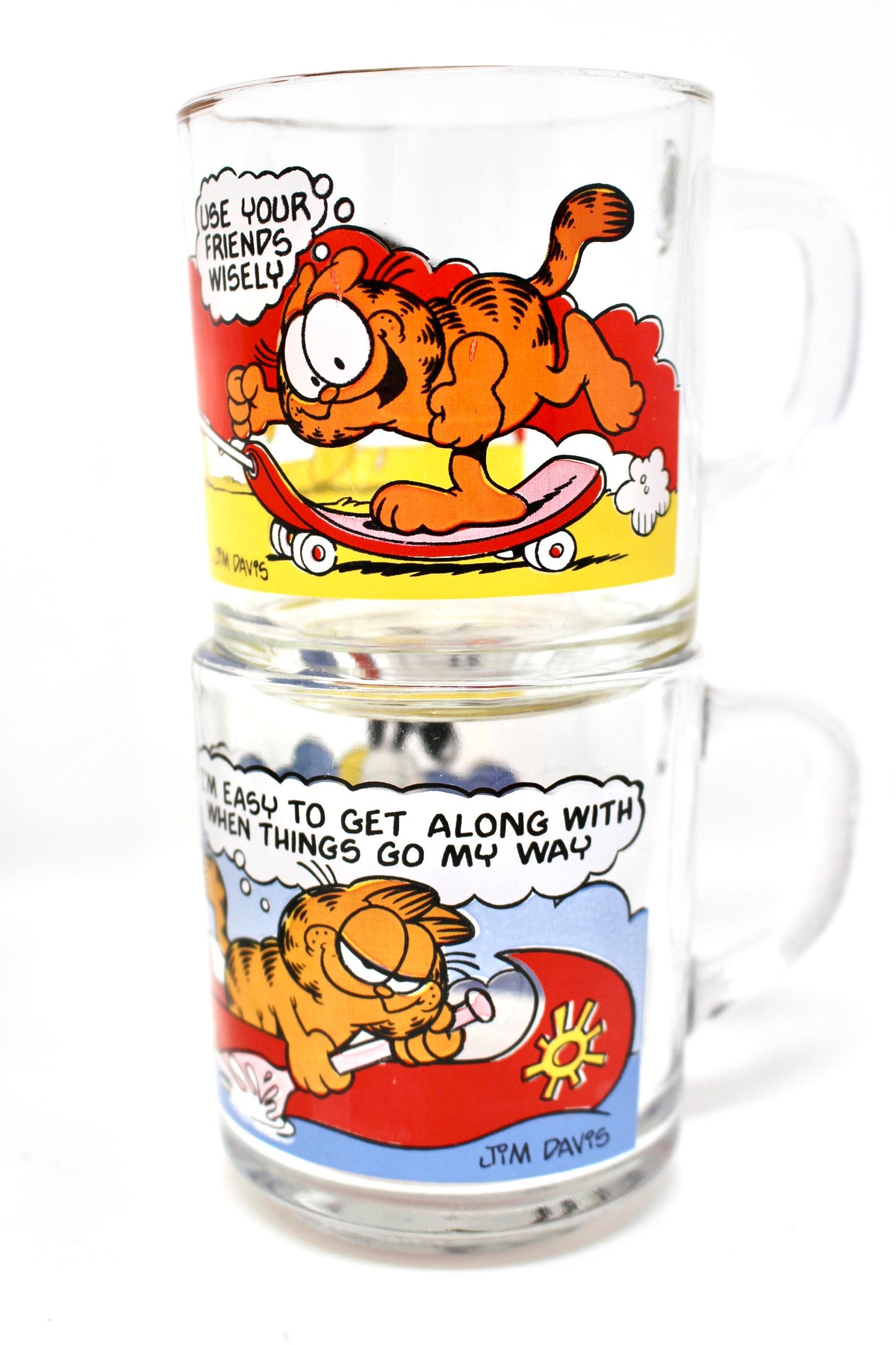 Vintage Garfield McDonalds Mugs, Complete Set of 4, Glass Garfield Cups, Garfield Coffee Lover Gift, Vintage McDonalds Happy Meal Toy