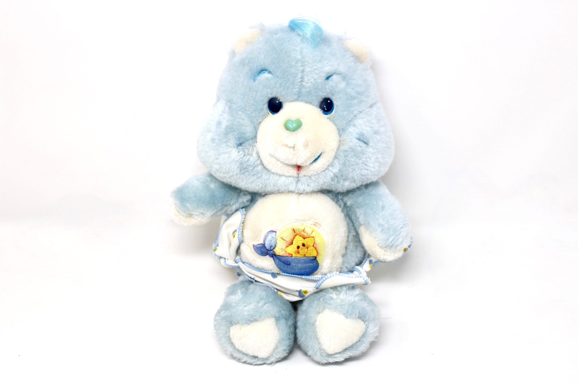 Baby Tugs Care Bear Plush, Vintage Care Bear Stuffed Animal, Pastel Blue Boys Baby Shower Gift, Retro Bear Heart Theme Nursery Toy