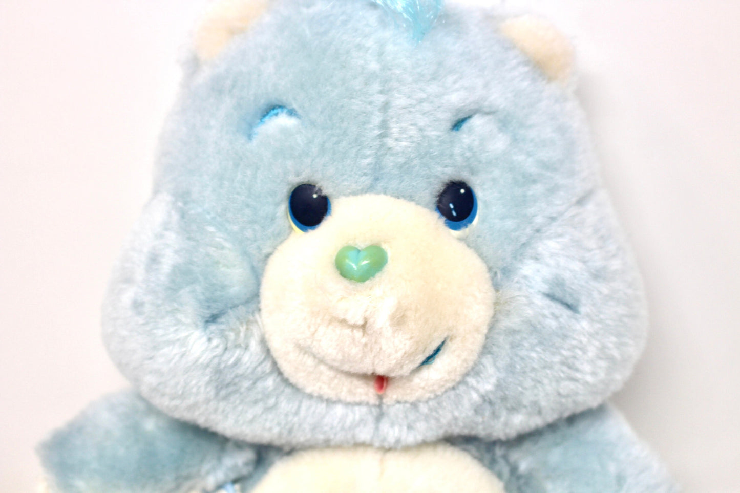 Baby Tugs Care Bear Plush, Vintage Care Bear Stuffed Animal, Pastel Blue Boys Baby Shower Gift, Retro Bear Heart Theme Nursery Toy