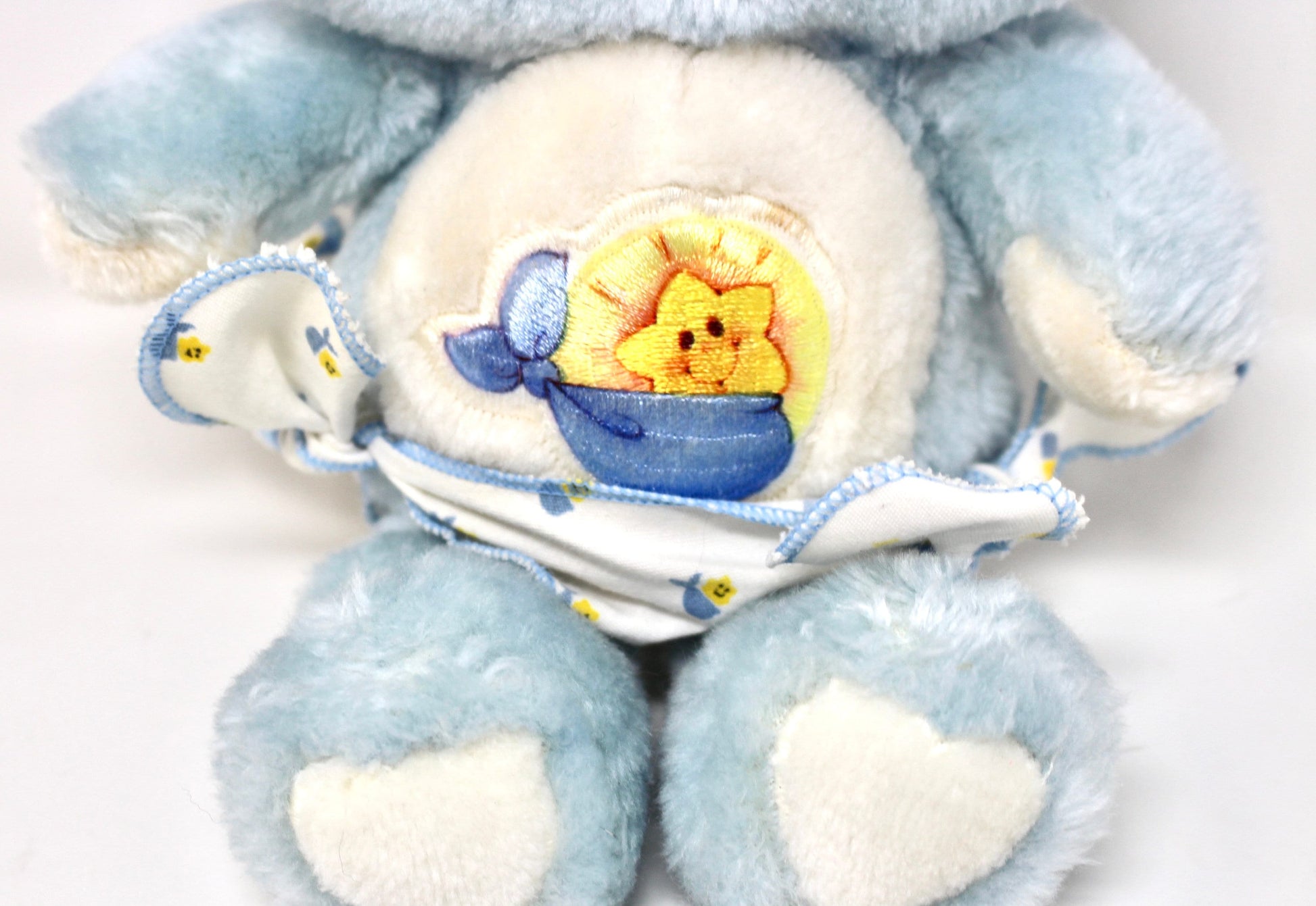 Baby Tugs Care Bear Plush, Vintage Care Bear Stuffed Animal, Pastel Blue Boys Baby Shower Gift, Retro Bear Heart Theme Nursery Toy