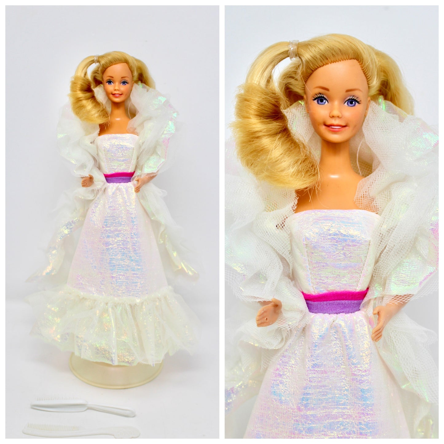 Crystal Barbie Doll in Original Fashion, 80s Superstar Barbie in Iridescent Dress, Vintage 80s Barbie by Mattel