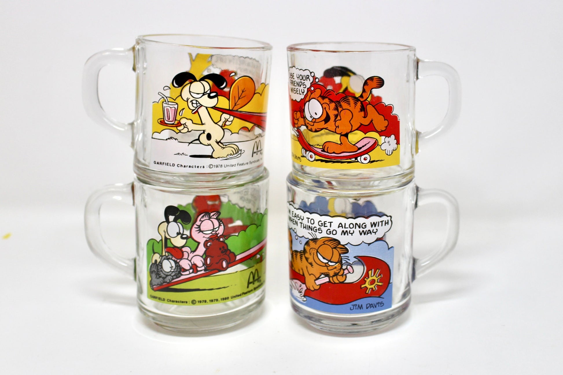 Vintage Garfield McDonalds Mugs, Complete Set of 4, Glass Garfield Cups, Garfield Coffee Lover Gift, Vintage McDonalds Happy Meal Toy