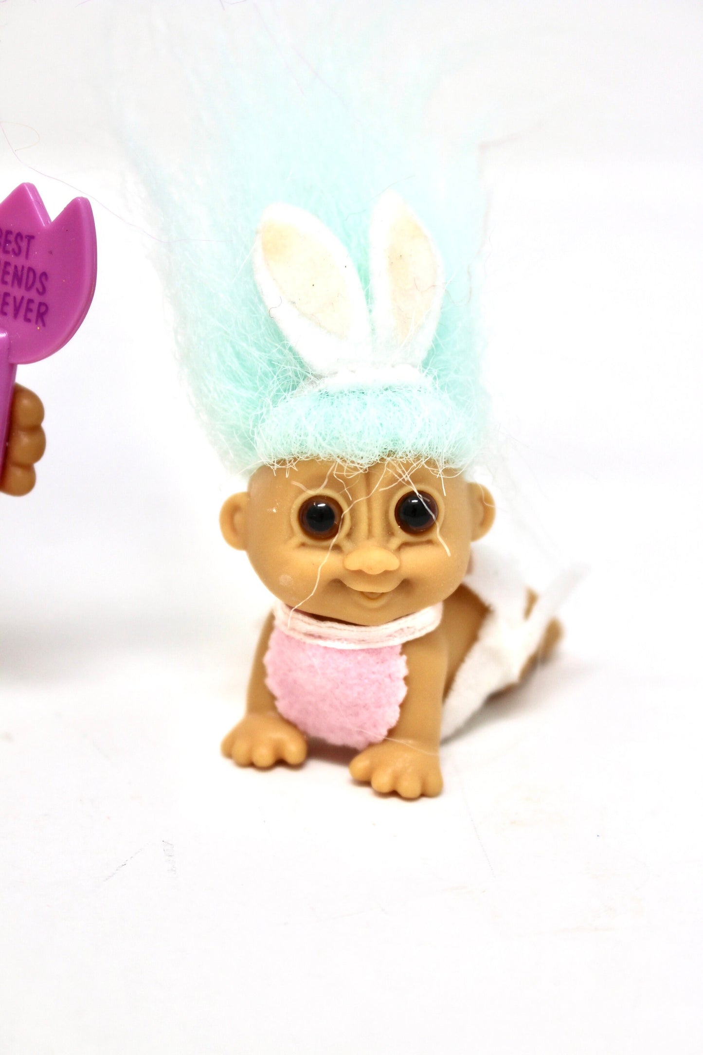 Vintage Easter Trolls, Set of 2, Kids Troll Easter Basket Stuffer, Easter Bunny Troll Doll, Troll Bunny Outfit, Purple Aqua Hair Troll